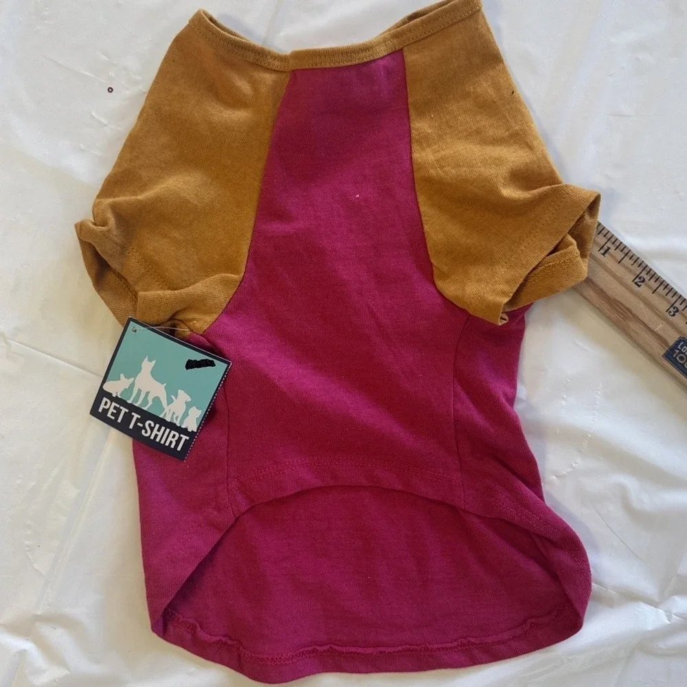 Resting Beach Face Pet T-Shirt Magenta Mustard Yellow Raglan Dog‎ Shirt Size XL